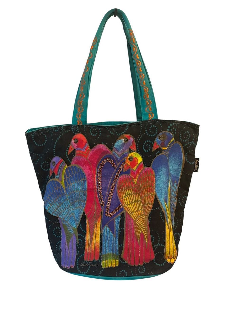 Laurel Burch Colorful Parrot Tote Bag - Teal Multicolor